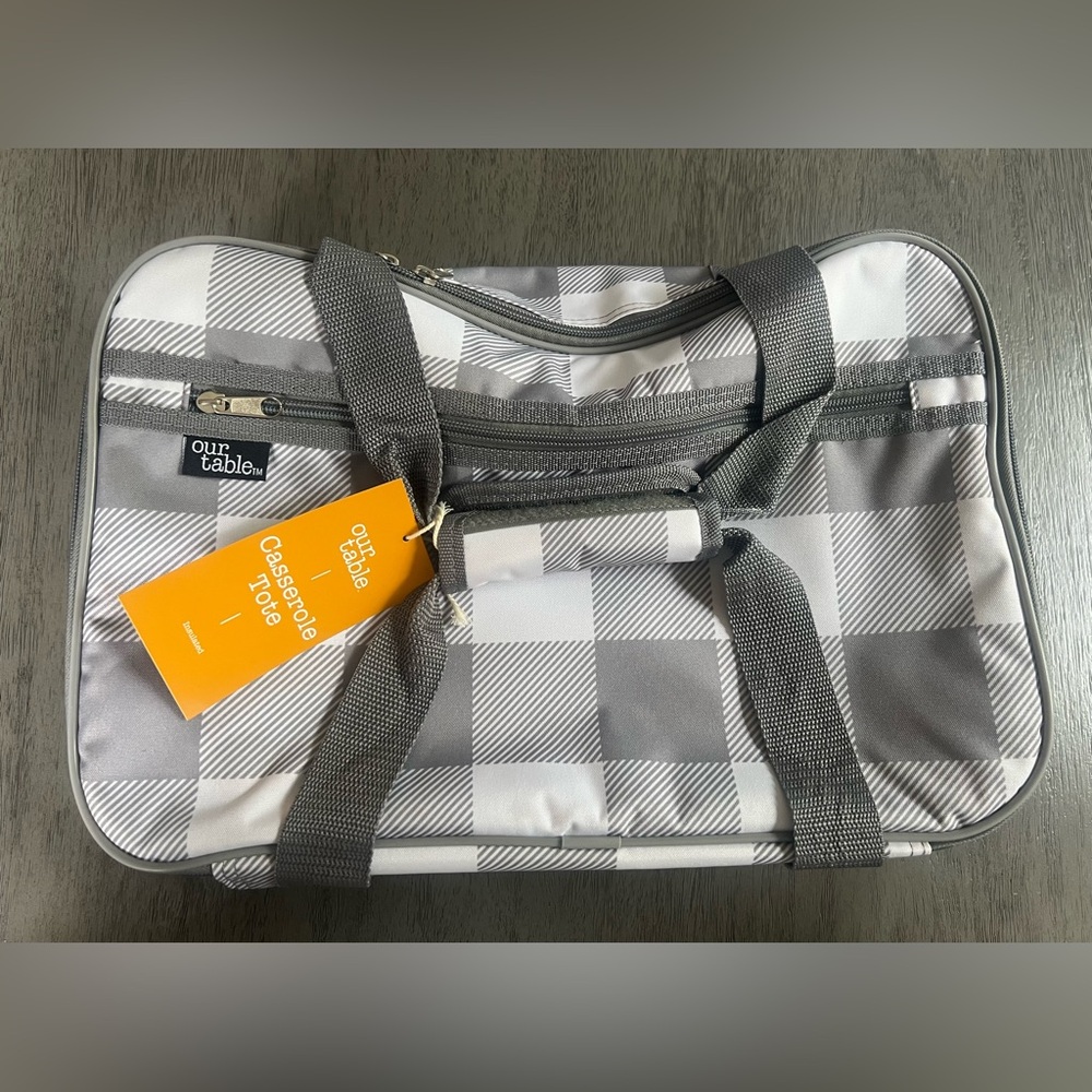 Gray White Plaid thermal bag for hot or cold food